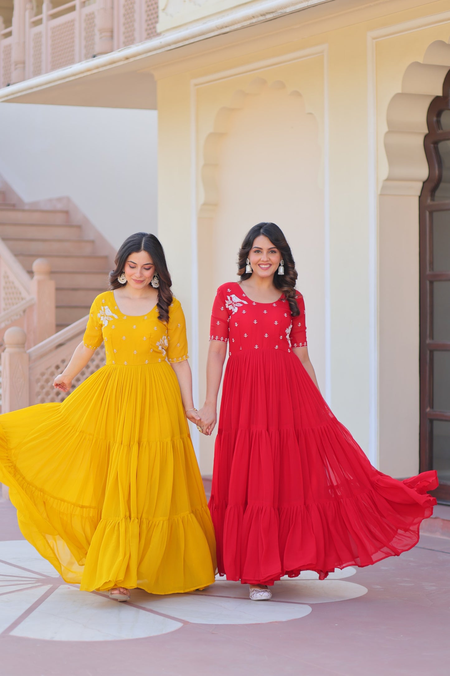 Red & Yellow Premium Embroidered Gown