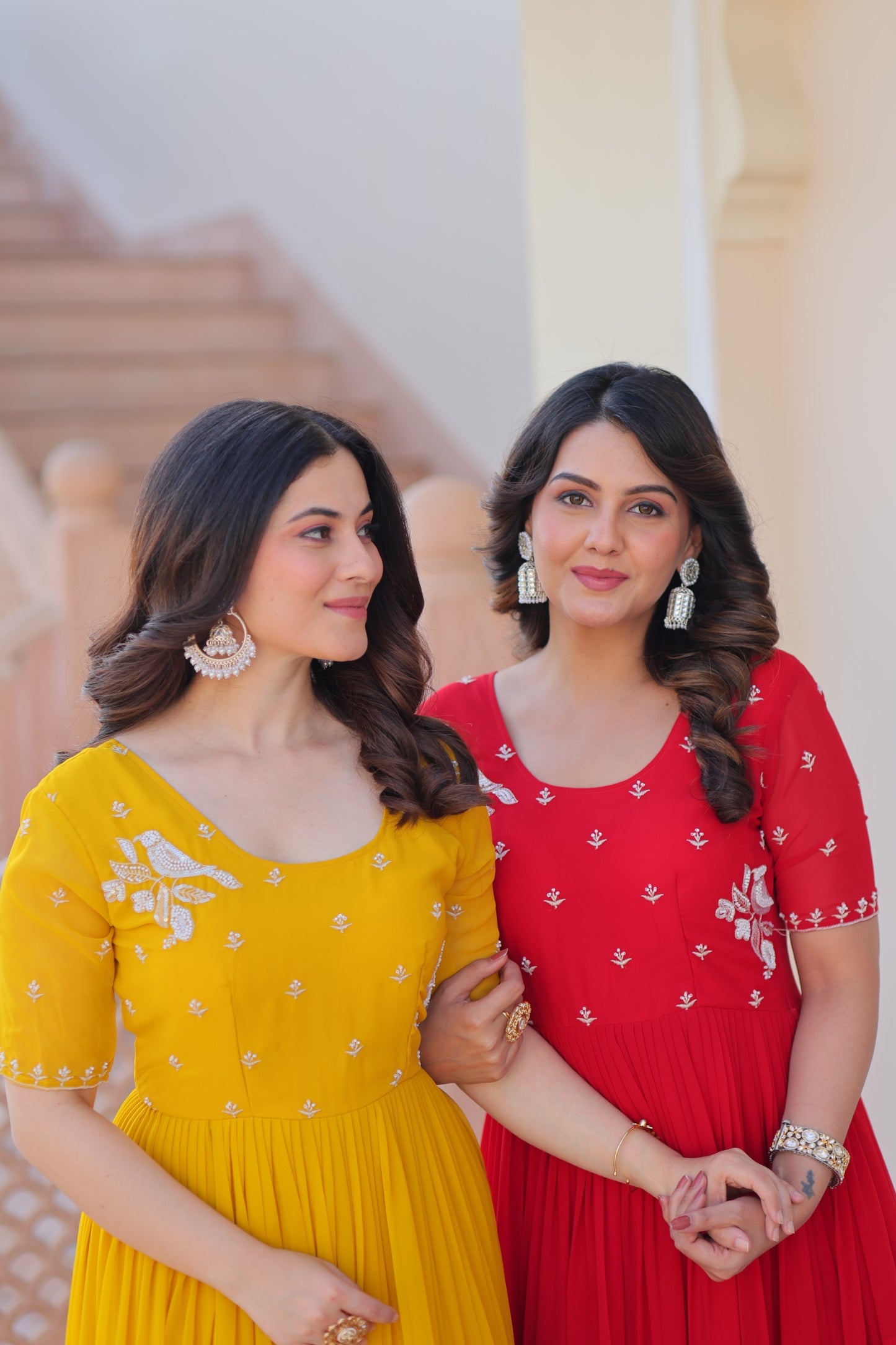 Red & Yellow Premium Embroidered Gown