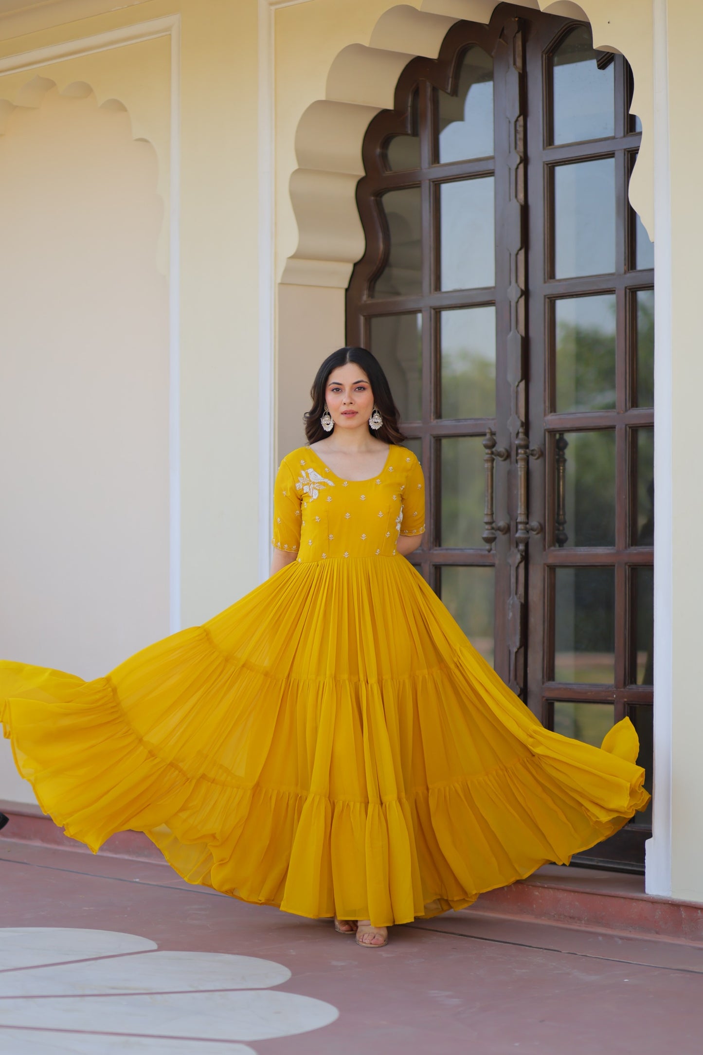 Red & Yellow Premium Embroidered Gown