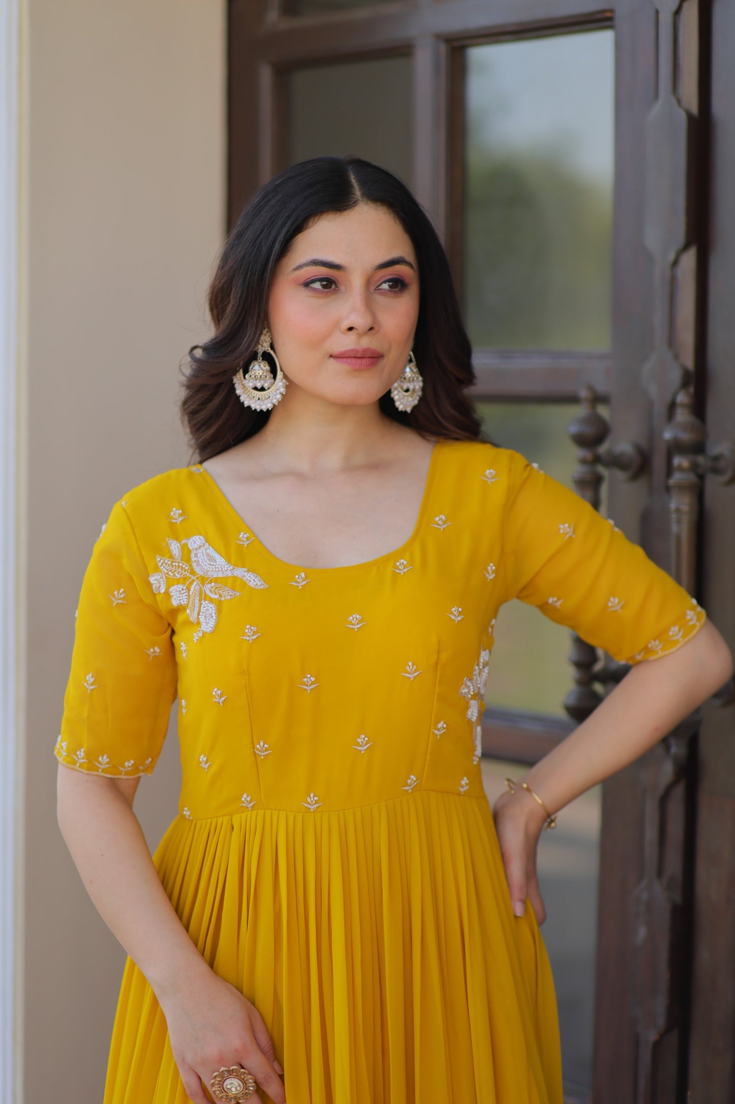 Red & Yellow Premium Embroidered Gown