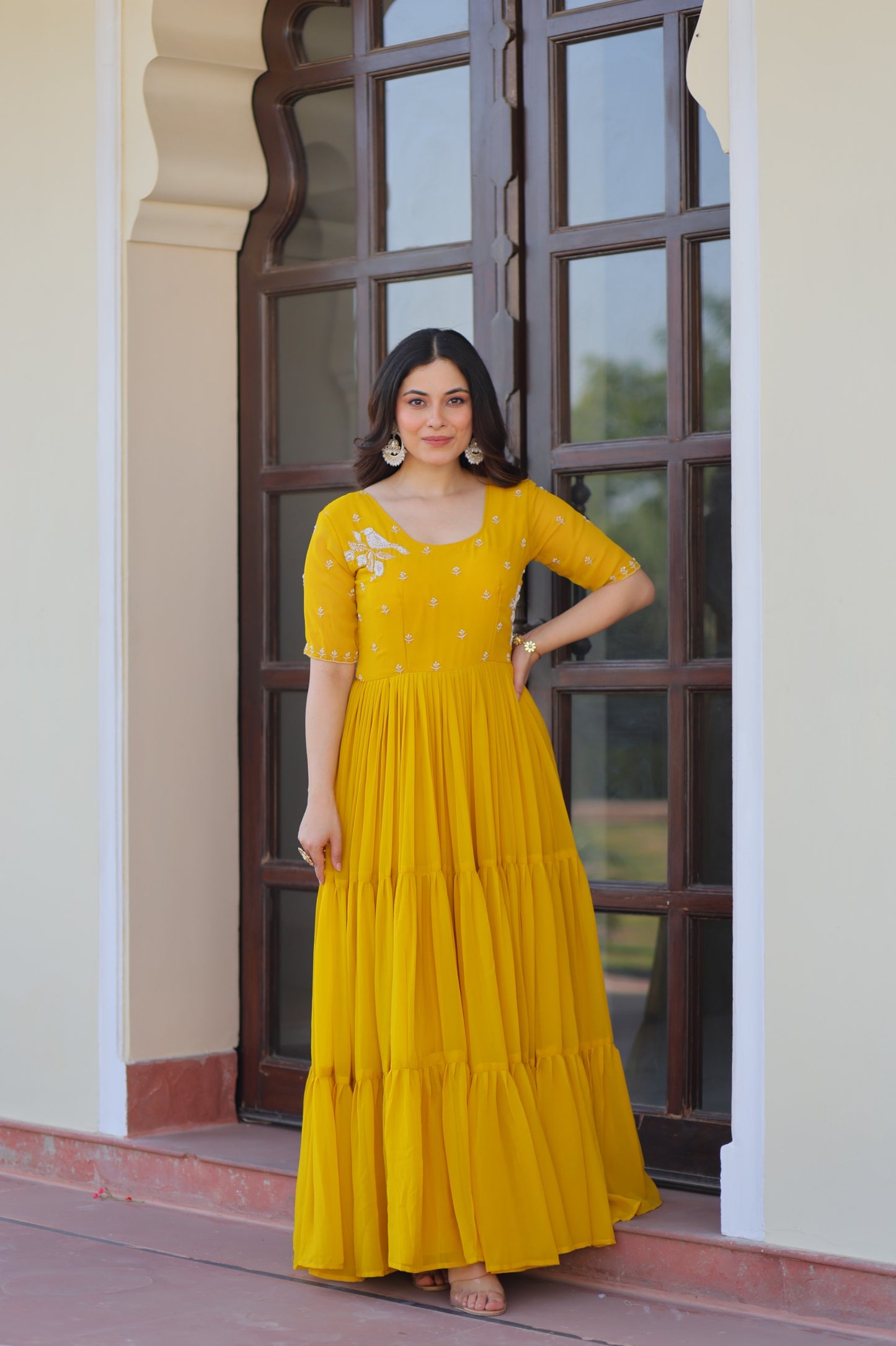 Red & Yellow Premium Embroidered Gown
