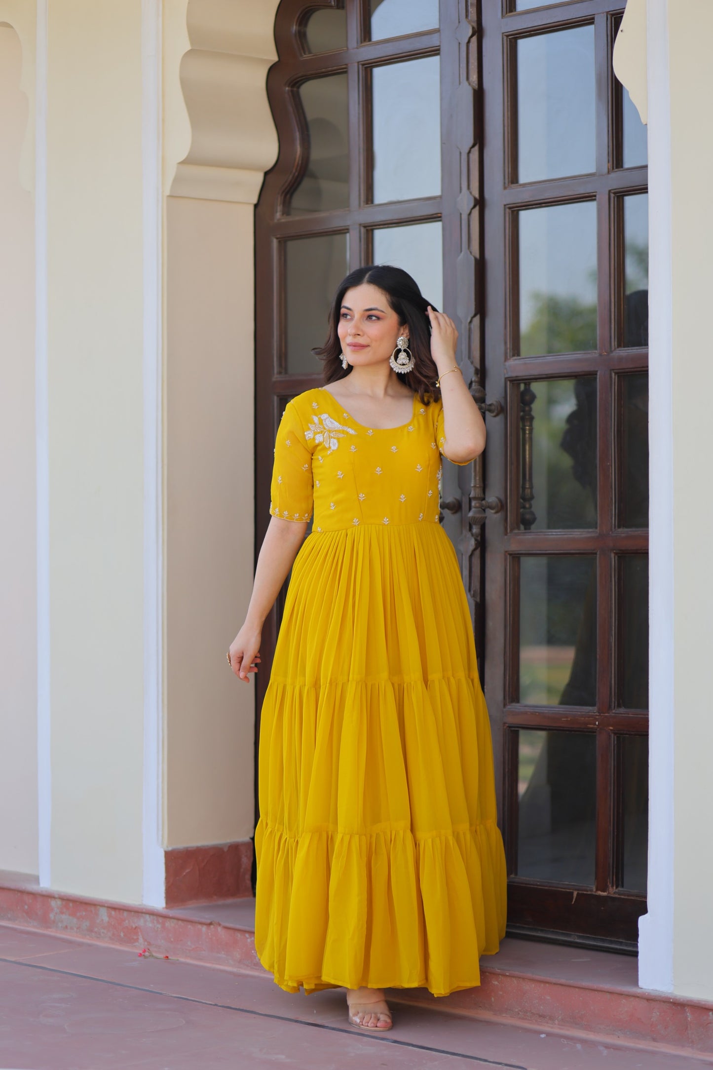 Red & Yellow Premium Embroidered Gown