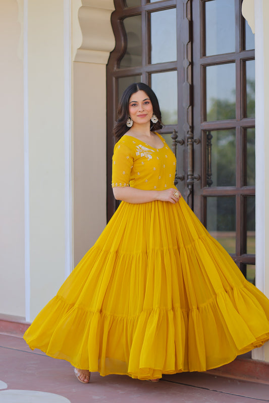 Red & Yellow Premium Embroidered Gown