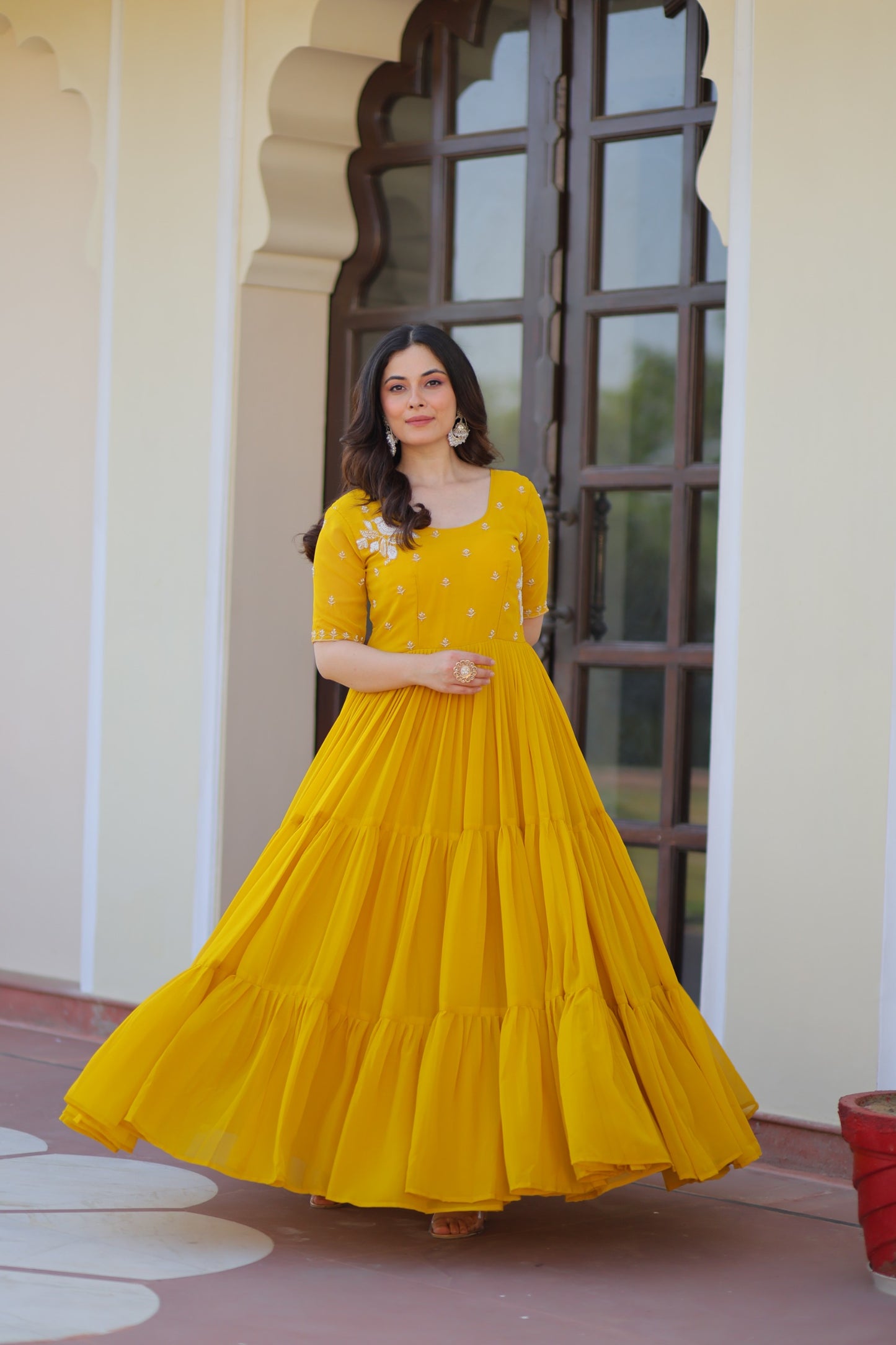 Red & Yellow Premium Embroidered Gown