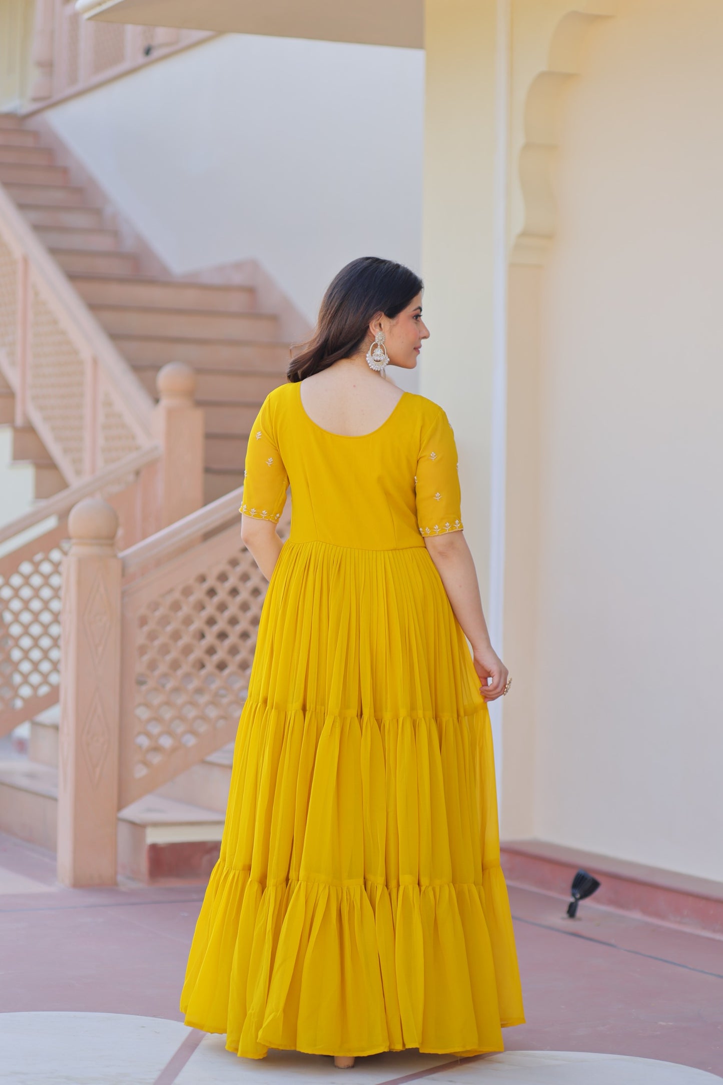 Red & Yellow Premium Embroidered Gown