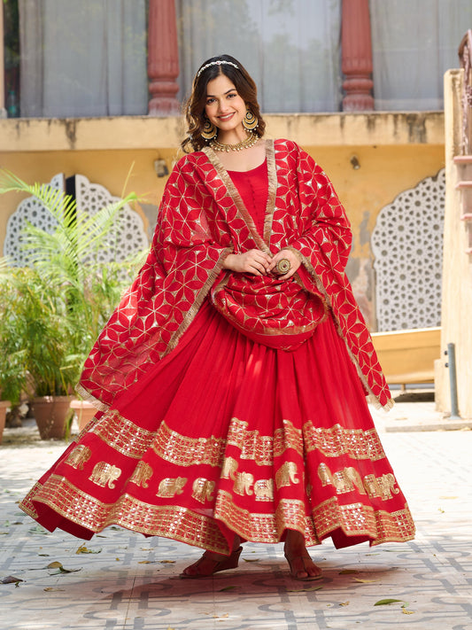 Vichitra Silk Heavy Sequins Gown with Dupatta