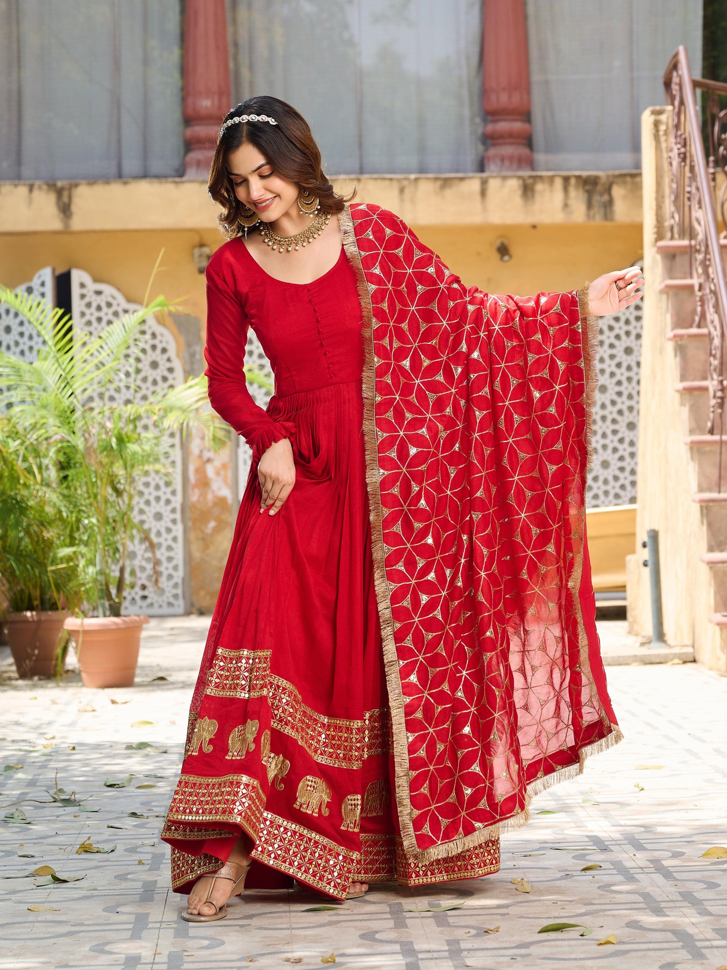 Vichitra Silk Heavy Sequins Gown with Dupatta