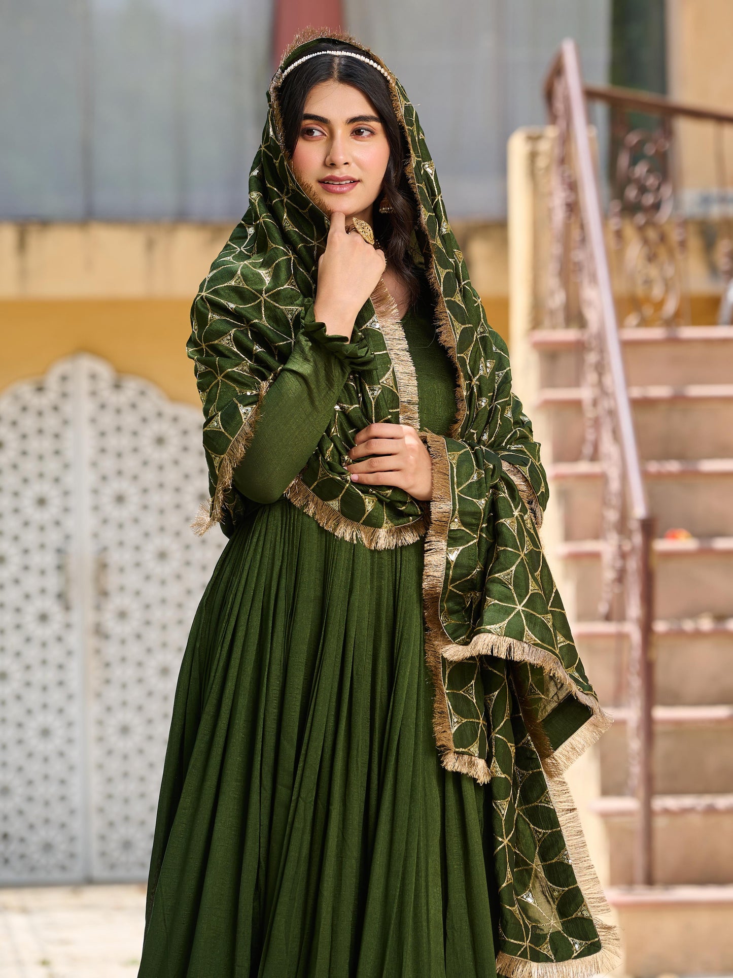 Vichitra Silk Heavy Sequins Gown with Dupatta