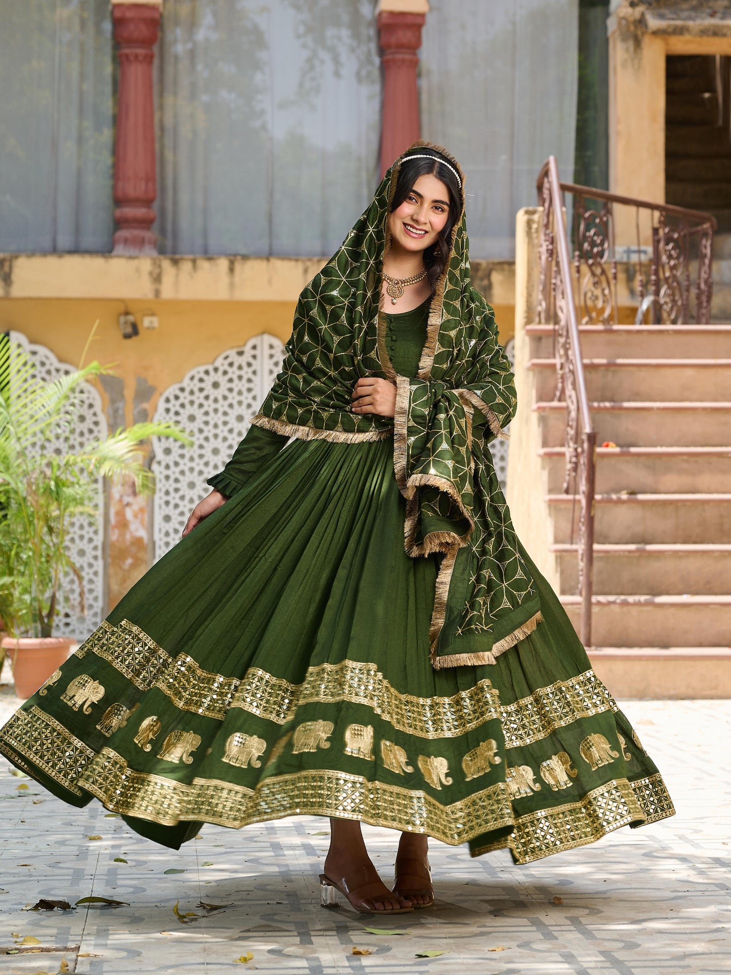 Vichitra Silk Heavy Sequins Gown with Dupatta