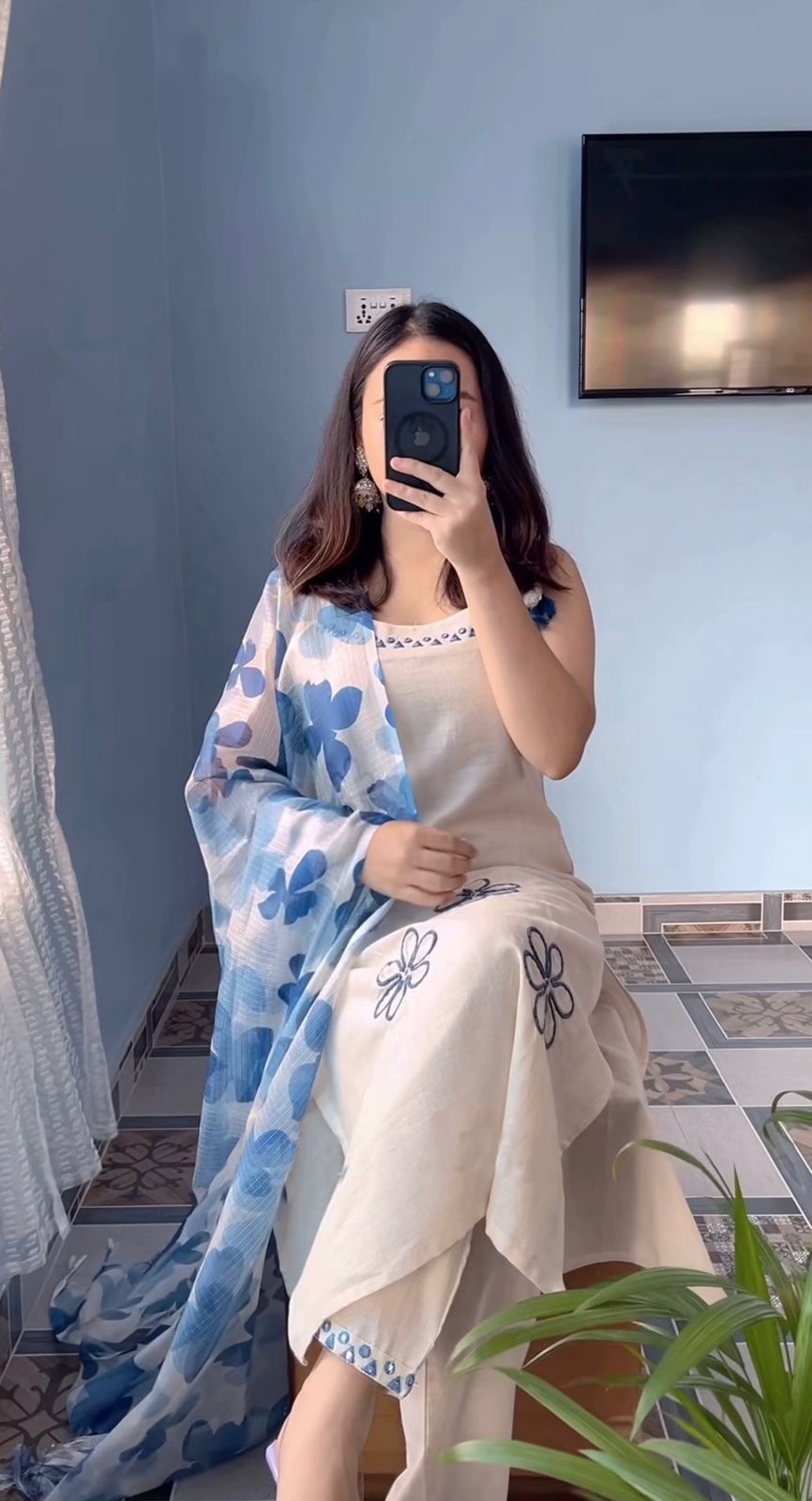 New Reyon Slub Embroidered Suit Set with Dupatta