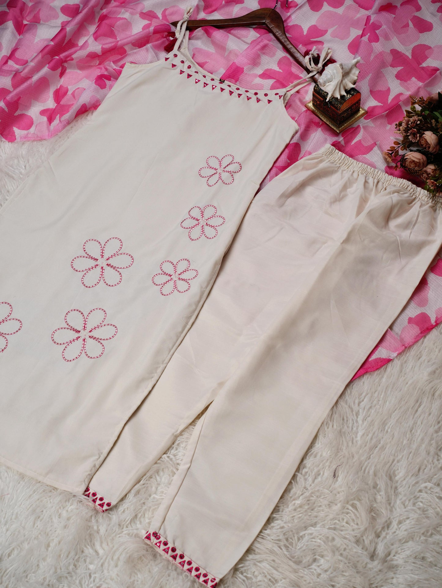 New Reyon Slub Embroidered Suit Set with Dupatta