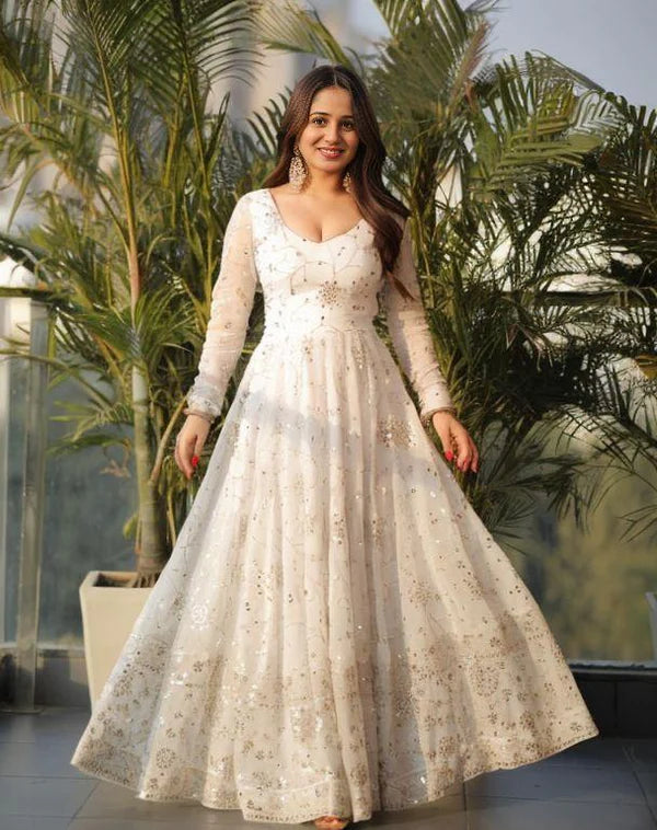 White Premium Heavy Embroidered Anarkali Suit Set