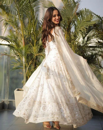 White Premium Heavy Embroidered Anarkali Suit Set