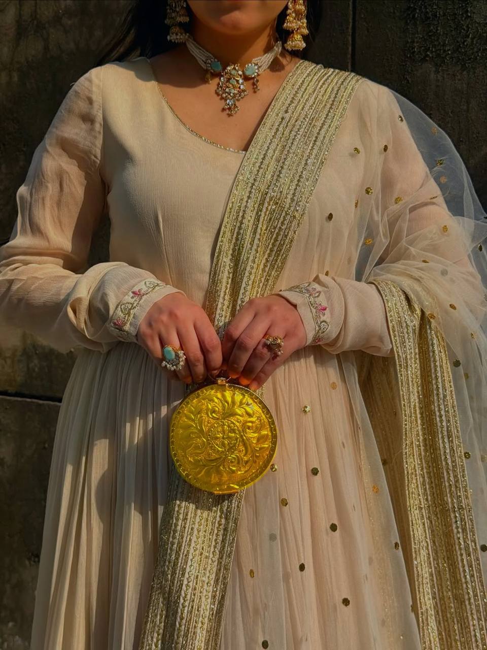 Zoya Off White Anarkali Premium Suit Set