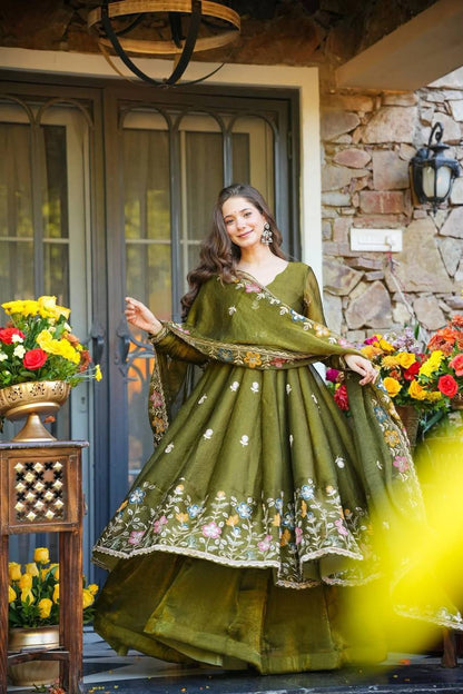 Naira Floral Crunchy Silk Anarkali Premium Suit Set