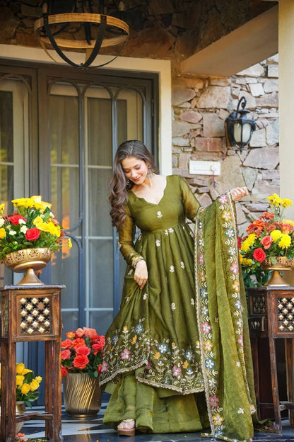 Naira Floral Crunchy Silk Anarkali Premium Suit Set