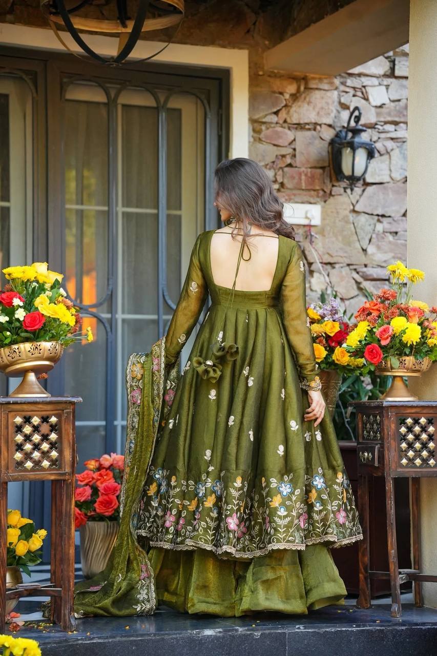 Naira Floral Crunchy Silk Anarkali Premium Suit Set