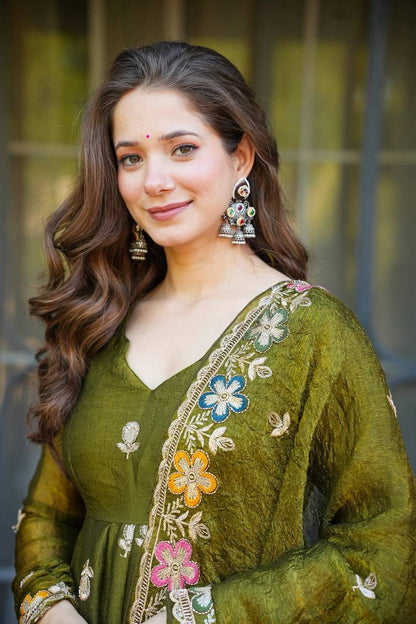 Naira Floral Crunchy Silk Anarkali Premium Suit Set