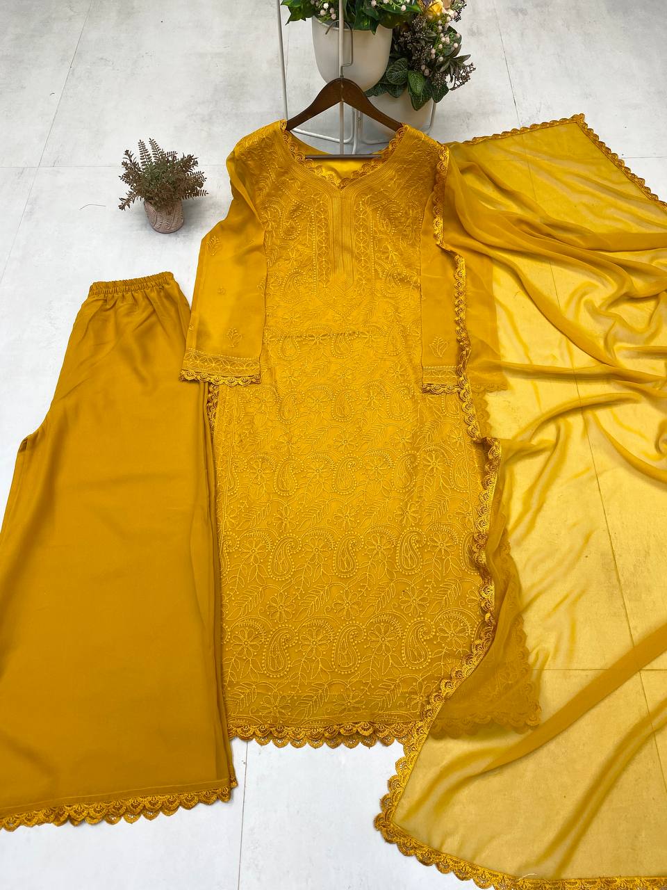 Trending Faux Georgette Embroidered Set – Stylish and Comfortable for Daily Wear