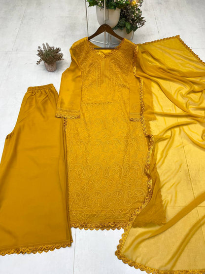Trending Faux Georgette Embroidered Set – Stylish and Comfortable for Daily Wear
