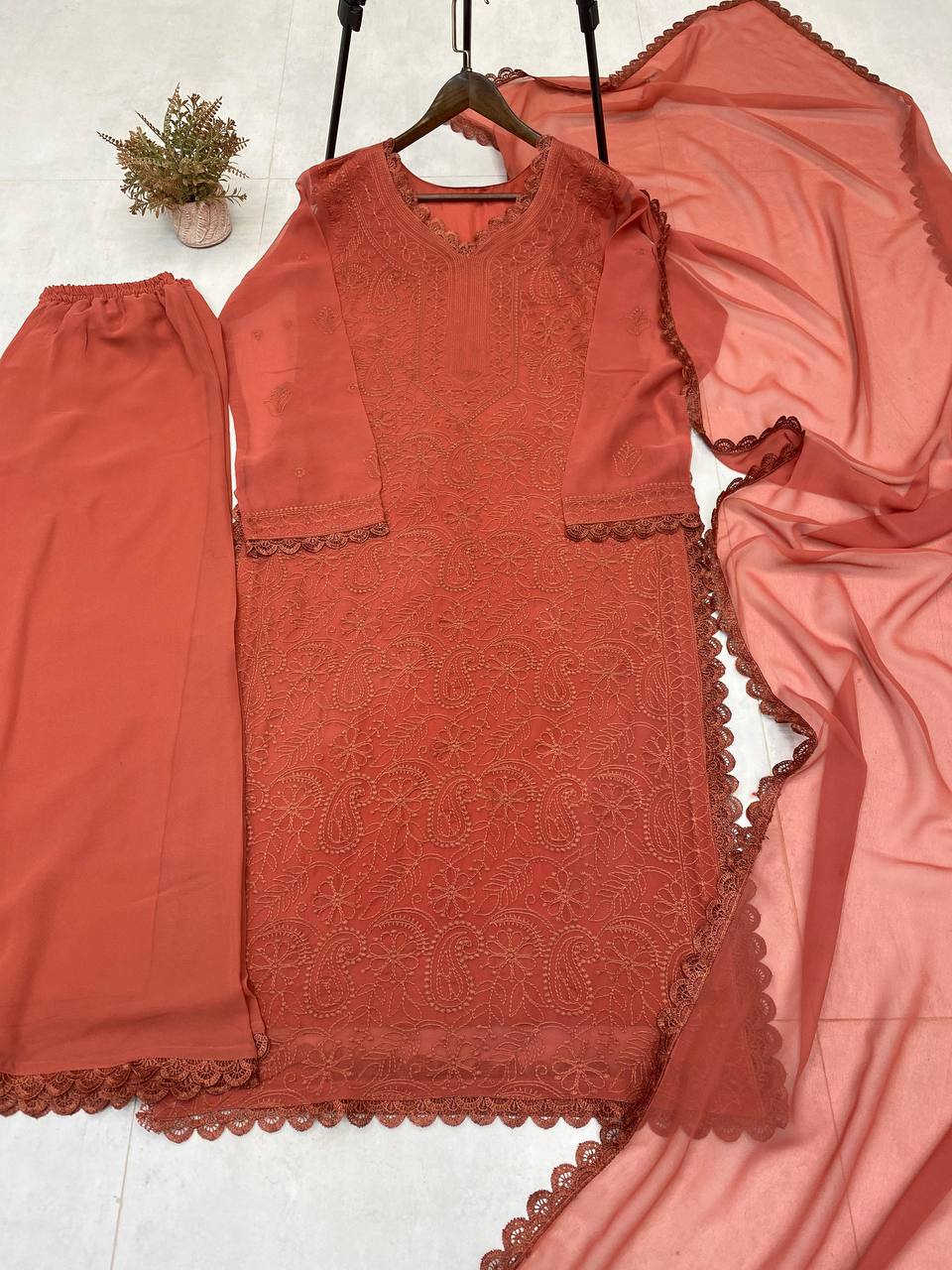 Trending Faux Georgette Embroidered Set – Stylish and Comfortable for Daily Wear