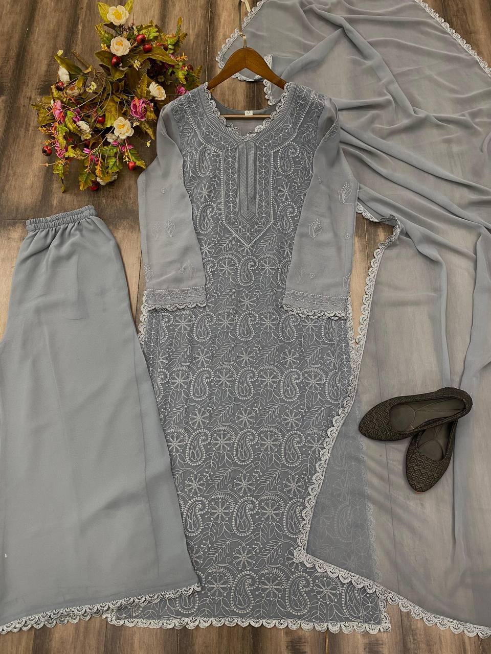 Trending Faux Georgette Embroidered Set – Stylish and Comfortable for Daily Wear