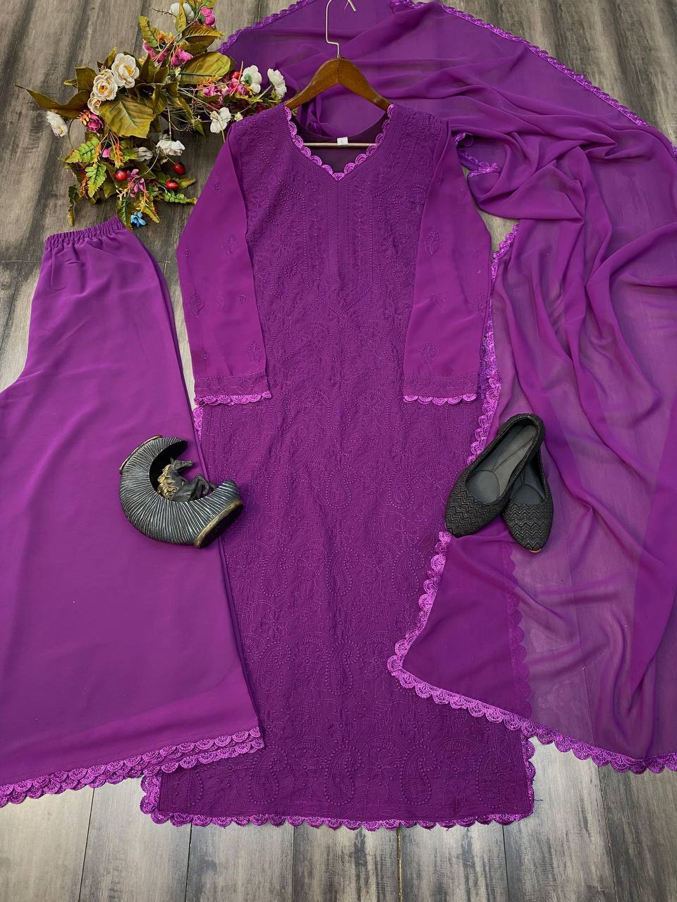 Trending Faux Georgette Embroidered Set – Stylish and Comfortable for Daily Wear