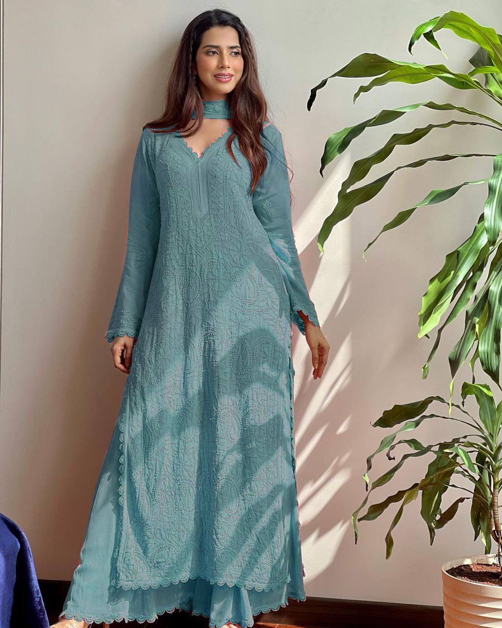 Trending Faux Georgette Embroidered Set – Stylish and Comfortable for Daily Wear