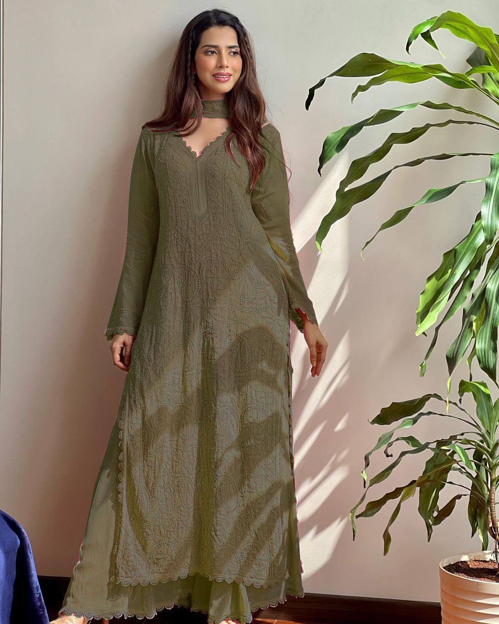 Trending Faux Georgette Embroidered Set – Stylish and Comfortable for Daily Wear