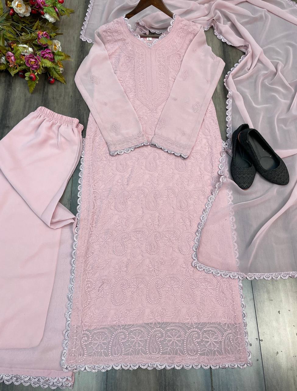 Trending Faux Georgette Embroidered Set – Stylish and Comfortable for Daily Wear