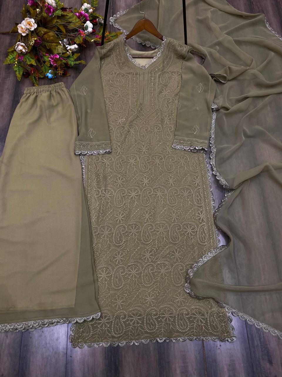 Trending Faux Georgette Embroidered Set – Stylish and Comfortable for Daily Wear