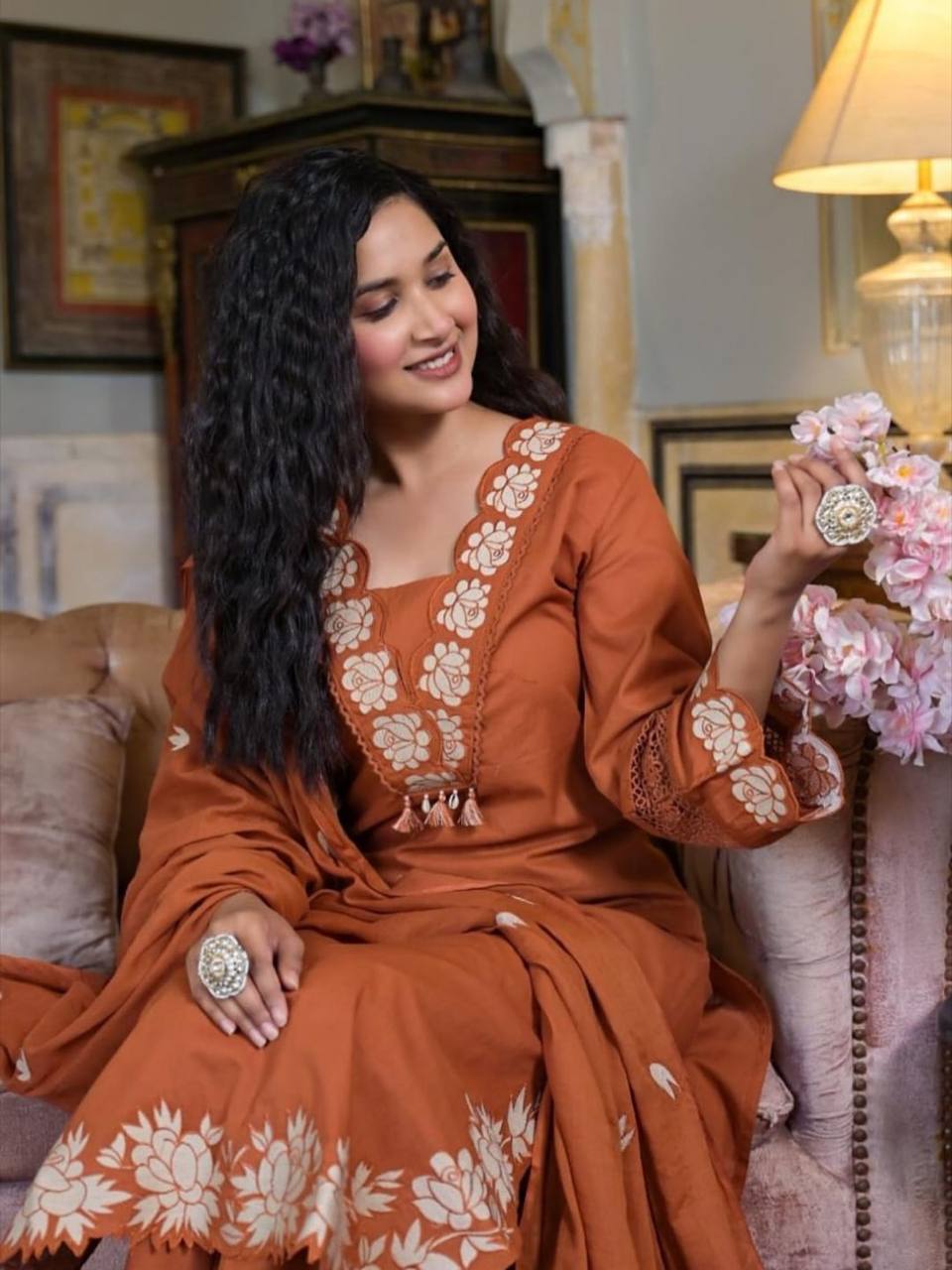 Graceful Everyday Wear with Designer Touch – Premium Reyon Slub Cotton Suit Set