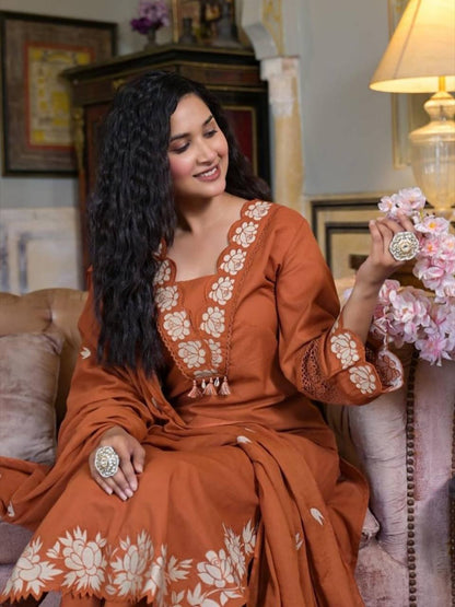 Graceful Everyday Wear with Designer Touch – Premium Reyon Slub Cotton Suit Set