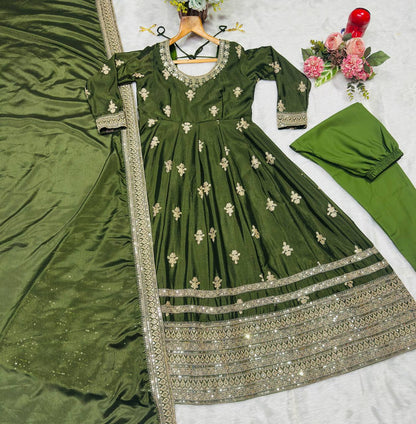 Designer Dark Green Heavy Flared Anarkali Suit