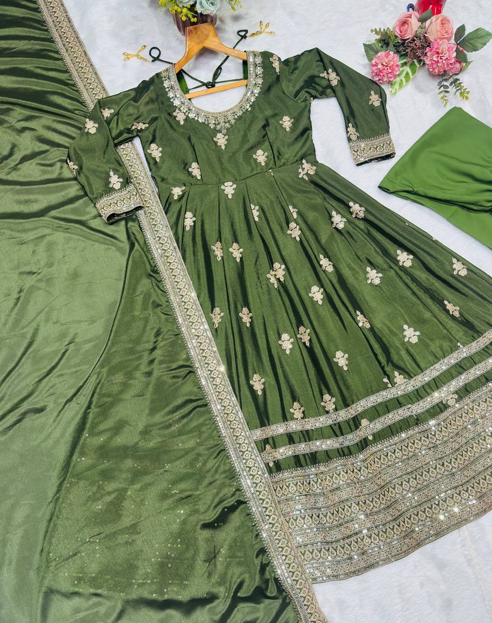 Designer Dark Green Heavy Flared Anarkali Suit