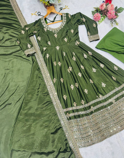 Designer Dark Green Heavy Flared Anarkali Suit