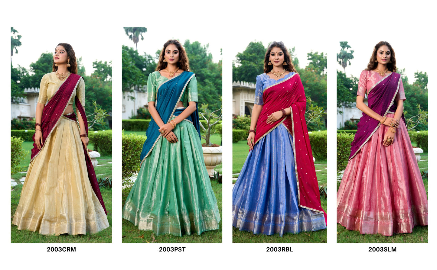 Kesariya Kanchipuram Zari Weaving Lehenga Set