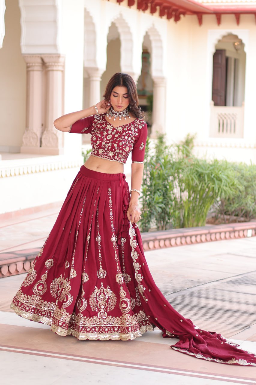 Zayra Sequins Embroidered Vichitra Silk Lehenga Set