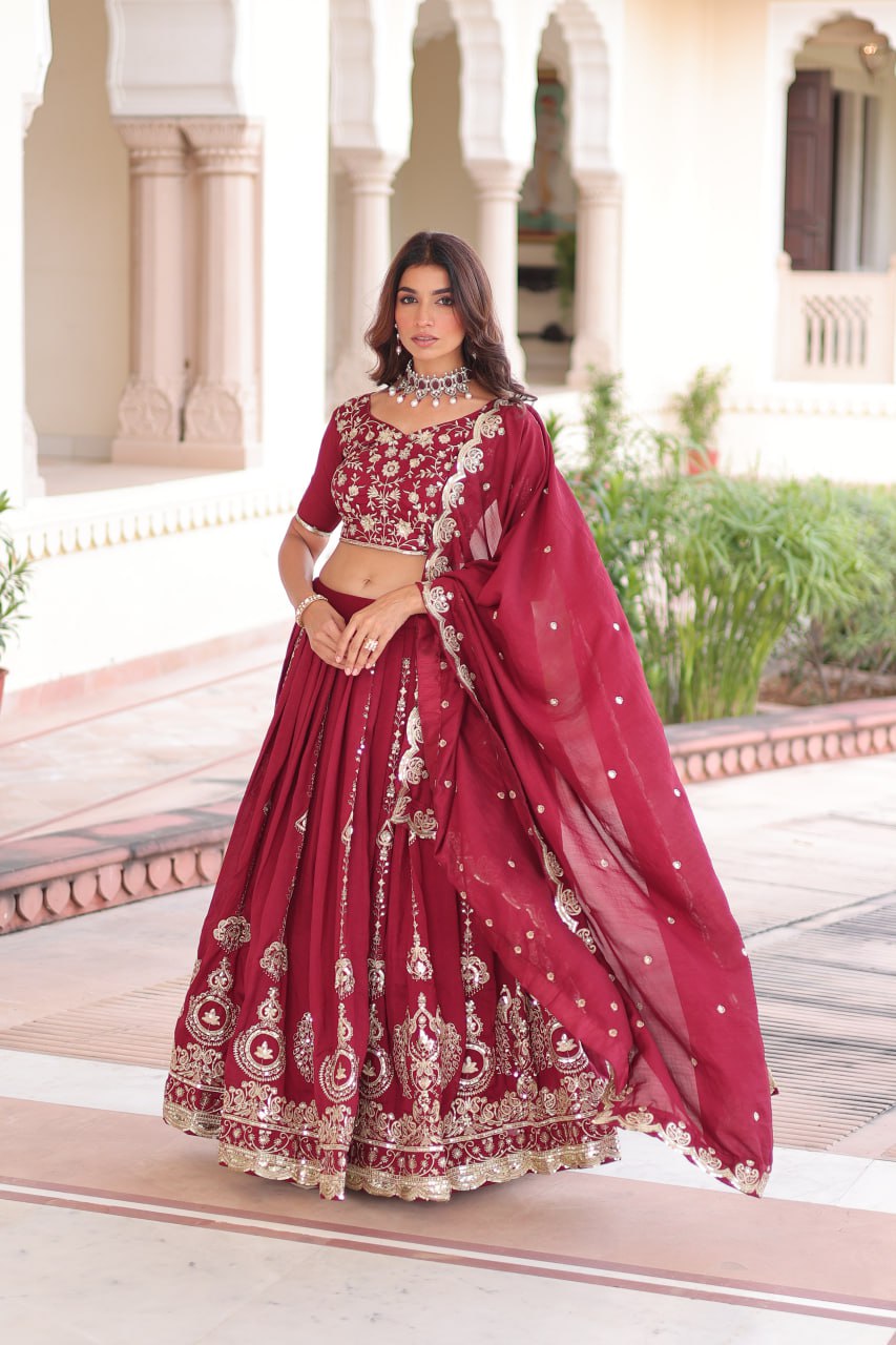 Zayra Sequins Embroidered Vichitra Silk Lehenga Set