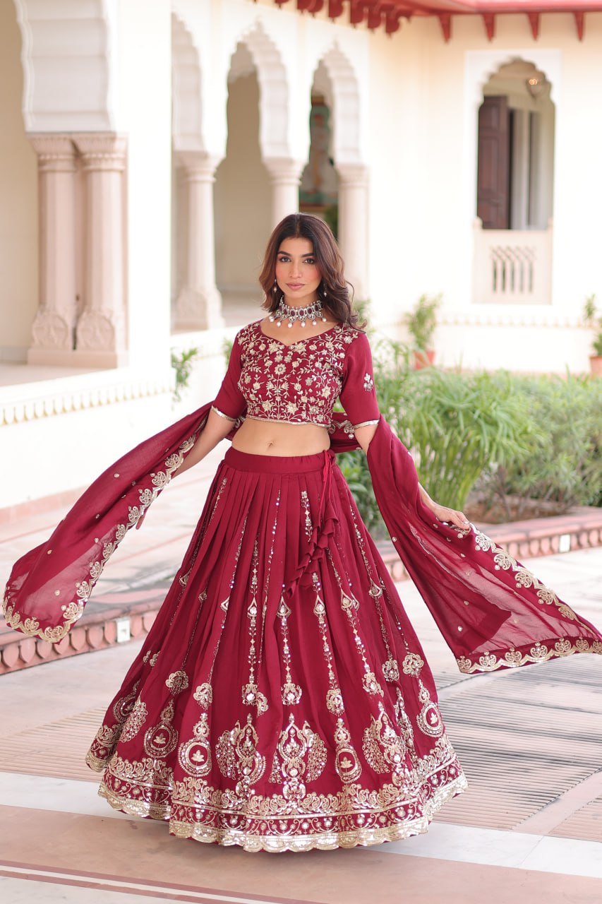 Zayra Sequins Embroidered Vichitra Silk Lehenga Set