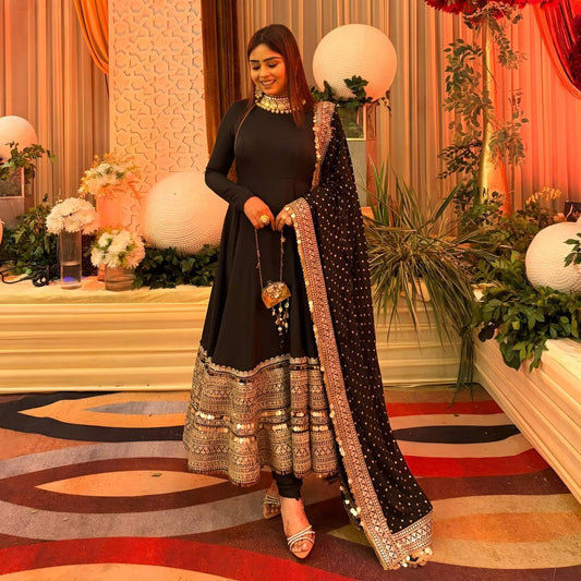 Laveyra Premium Black Anarkali Suit Set