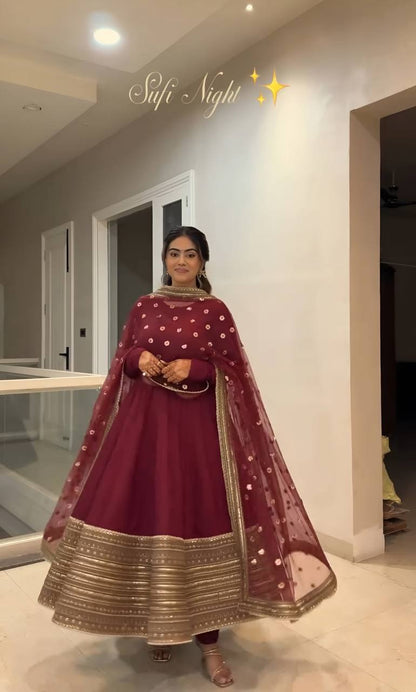 Noor Pink Color Embroidered Work Anarkali Suit Set