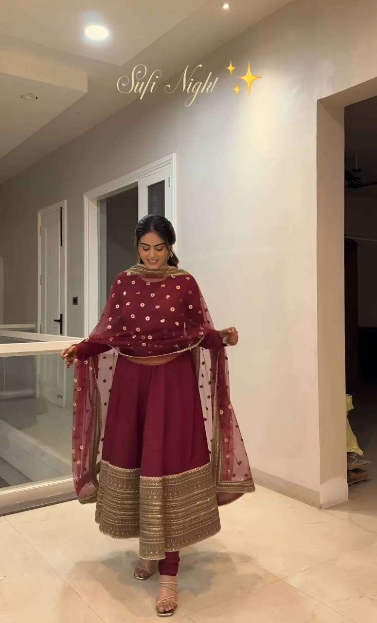 Noor Pink Color Embroidered Work Anarkali Suit Set
