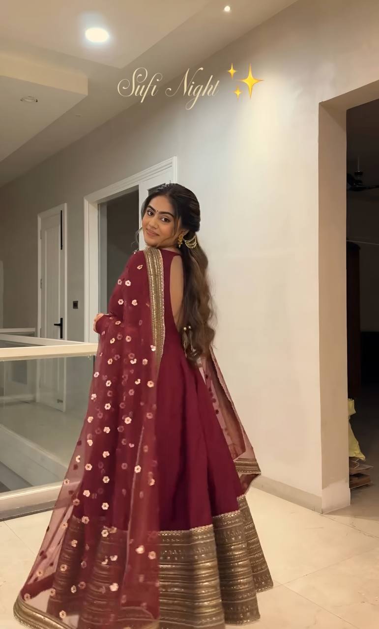 Noor Pink Color Embroidered Work Anarkali Suit Set