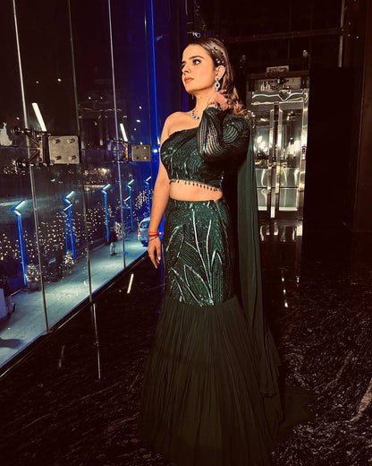 ✨ 6-Meter Flair Faux Georgette Ruffle Lehenga Set