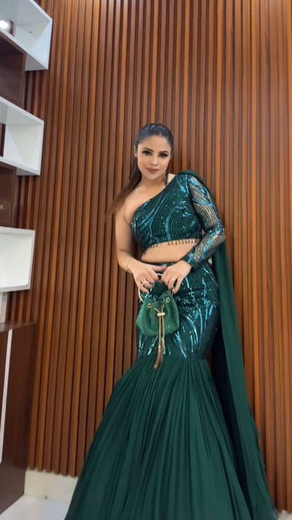 ✨ 6-Meter Flair Faux Georgette Ruffle Lehenga Set