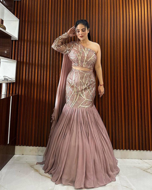 ✨ 6-Meter Flair Faux Georgette Ruffle Lehenga Set
