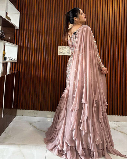✨ 6-Meter Flair Faux Georgette Ruffle Lehenga Set