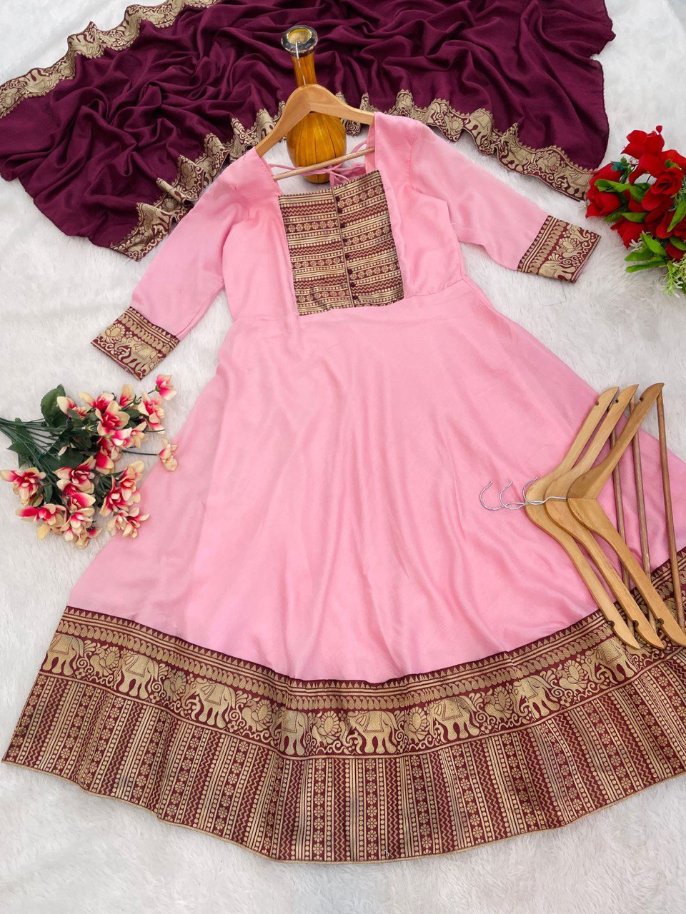 Vichitra Silk Gown Set