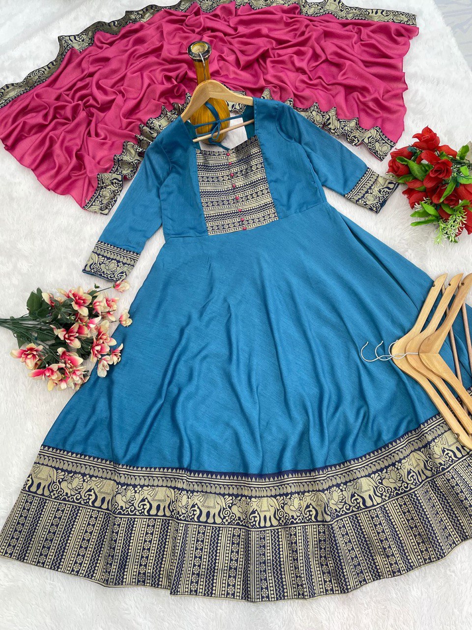 Vichitra Silk Gown Set